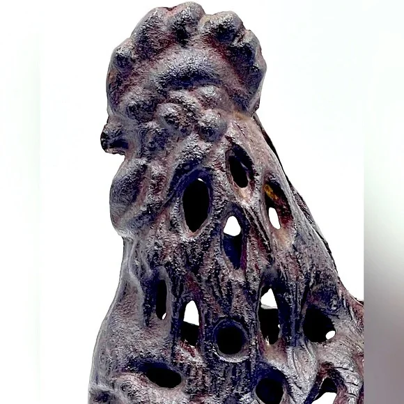 Vintage Rooster Chicken Lantern: Bronze Cast Iron Votive Tea Light Candle Holder
